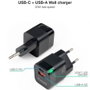 Tooq Cargador de Pared USB-C PD + USB-A QC 20W Negro TQWC-QCPD20